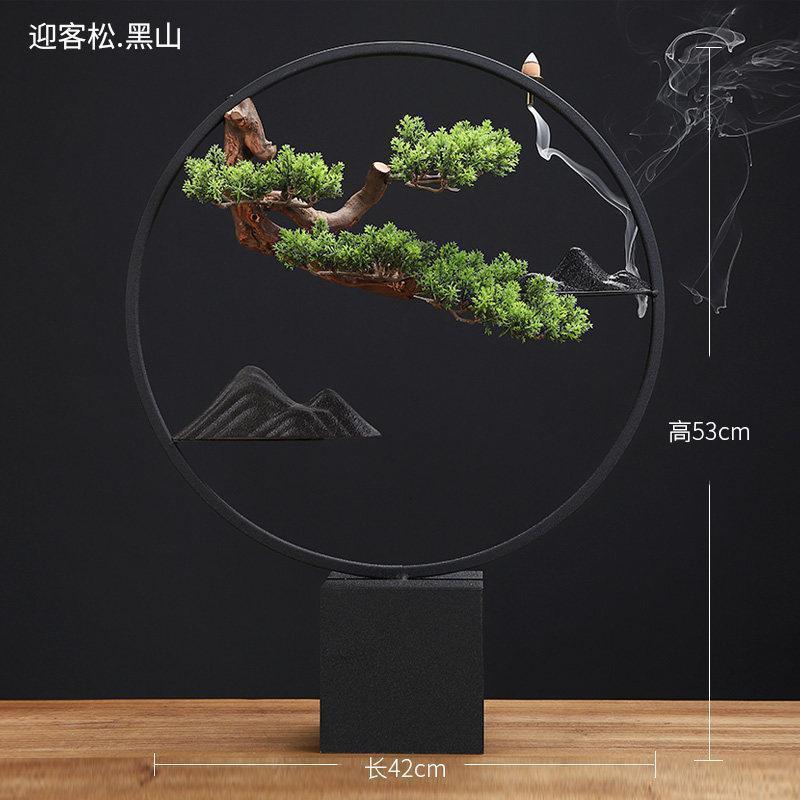 美帮汇新中式家居创意客厅装饰盆景迎客松铁艺摆件禅意软装仿真枯木植物高清大图