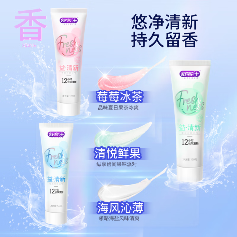 舒客 益生菌护龈牙膏 12小时长效清新口气 120g 草莓冰茶香型高清大图
