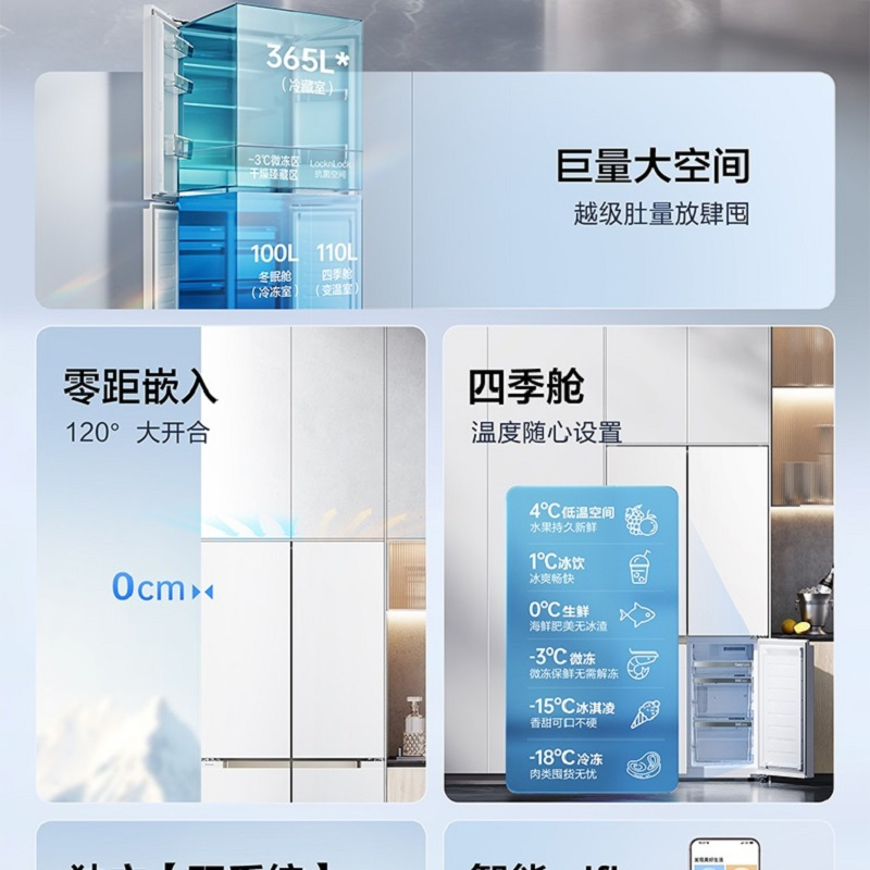 松下(Panasonic)NR-W592CG-S玻璃十字门575升零嵌冰箱双循环 四季舱宽幅变温 -3℃微冻保鲜干燥臻藏高清大图