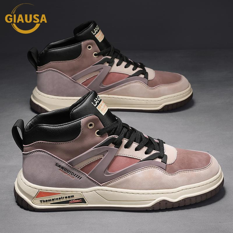 giausa轻奢品牌高帮运动板鞋男鞋子2021秋冬新款时尚休闲鞋男士百搭