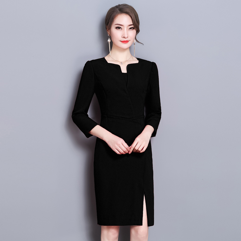 2018夏季新款大码女装正品牌中长款修身职业ol气质连衣裙女工作装