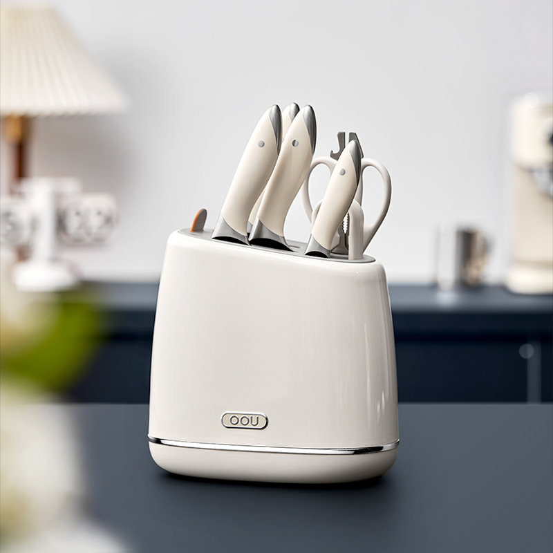 OOU! 家用厨具切菜刀【鲸】抗菌7件套白DJ0022B 刀具套装家用厨房切菜刀德国钢材全套厨具套装!