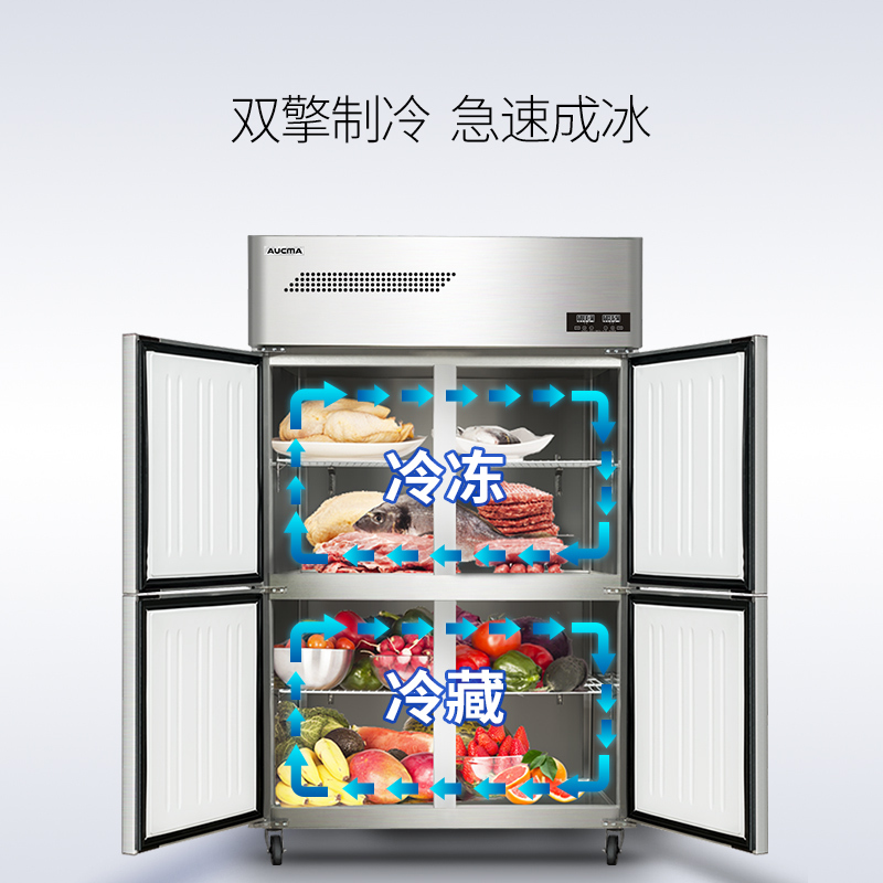 澳柯玛(AUCMA)VCF-860D4四门冰箱商用冰柜小型不占地双温冷藏冷冻厨房酒店4开立式