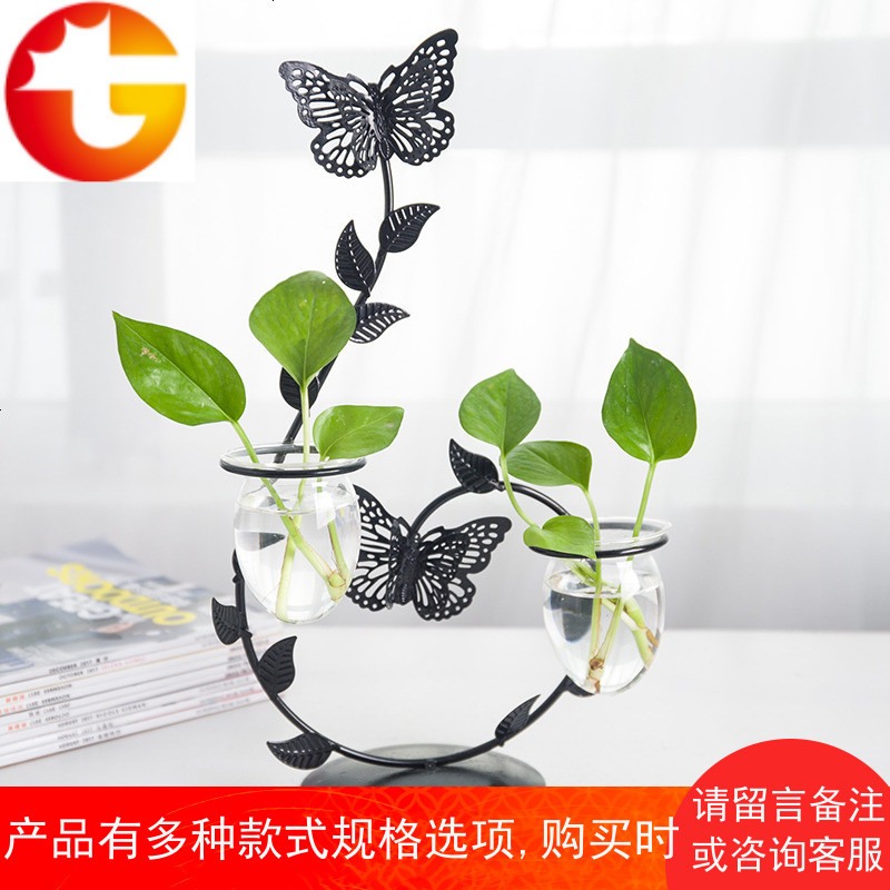 创意欧式铁艺蜡烛台烛光晚餐水培花瓶绿萝植物玻璃花器摆件饰品