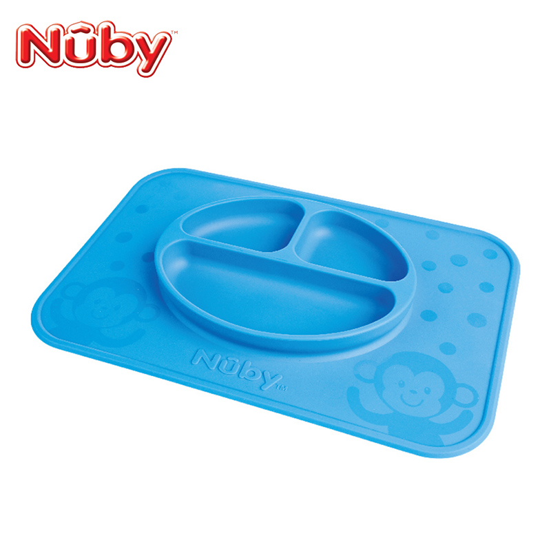努比(Nuby)儿童餐具 硅胶餐盘防摔婴儿碗宝宝吃饭碗 蓝