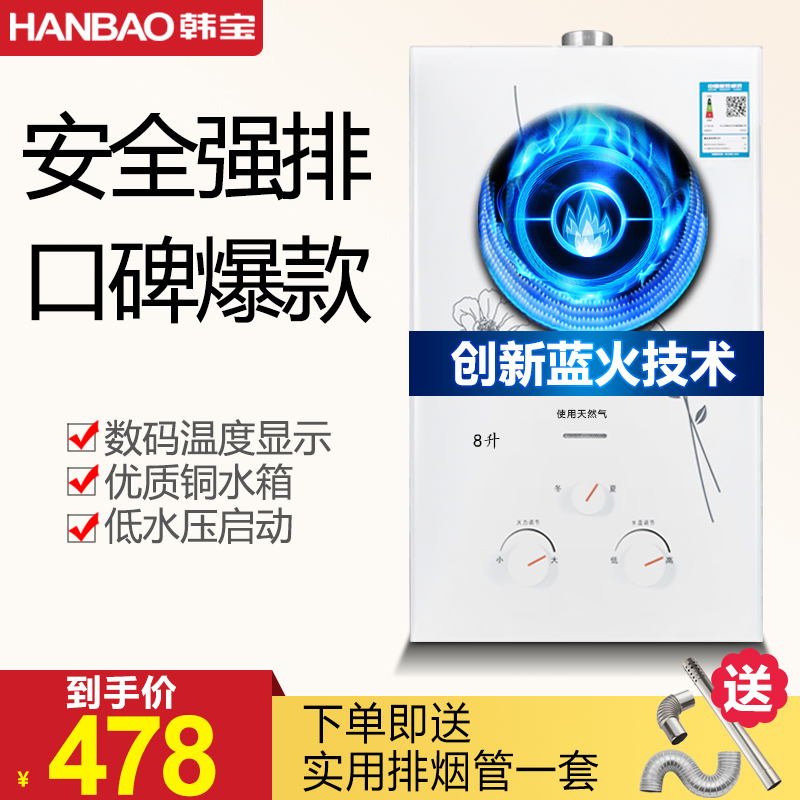 韩宝(HANBAO)8L强排式煤气热水器 全铜水箱 燃气热水器JSQ16-DSY03