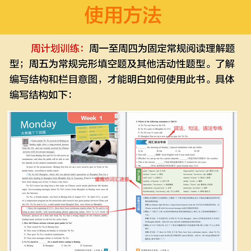 2本:7年级 [A+B] 初中通用 [正版]2024哈佛英语时文阅读七7八8九9年级A版B版初一二三中考上下册阅读理解完