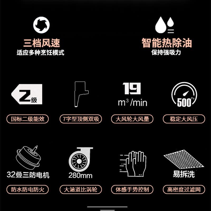 奇田(Qitian) CXW-268-C750A智能体感 热除油清洗 顶侧双吸抽油烟机 全封闭三防电机 吸烟机图片