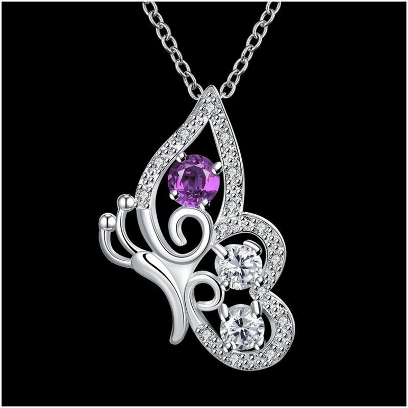 N027Women Silver Necklace 日韩镂空蝴蝶坠项链女银饰锁骨首饰送女朋友七夕情人节礼物