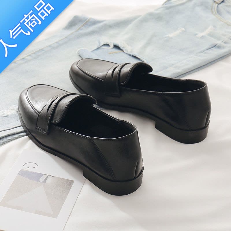 SUNTEK2023新款春秋软皮女单鞋软底一脚蹬薄款乐福鞋不累脚上班通勤图片