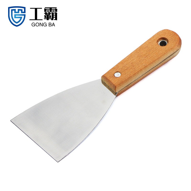 工霸(GONGBA) 油灰刀铲刀不掉把碳钢刀片 木双夹油灰刀（12把）2寸定制