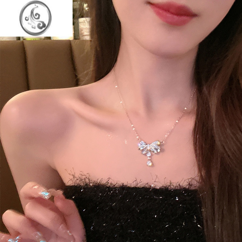 JiMi在逃公主仙女之泪微镶锆石蝴蝶结水滴项链轻奢小众设计高级感颈链