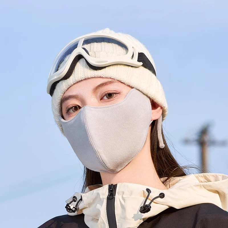 澳绒保暖口罩秋冬女高颜值东北骑行滑雪防寒风透气防晒面罩男 灰色线条款