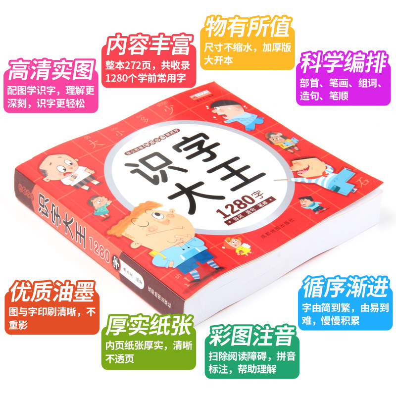 儿童学前看图识字书幼儿园认字神器识字大王全套彩图带拼音1280字一年级学习汉字认字卡片拼音拼读训练宝宝启蒙早教书幼小衔