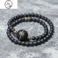 JiMi非鱼之家简约哑光小切面黑玛瑙手链女中性百搭石珠子手串街拍配饰 (C款男生17码