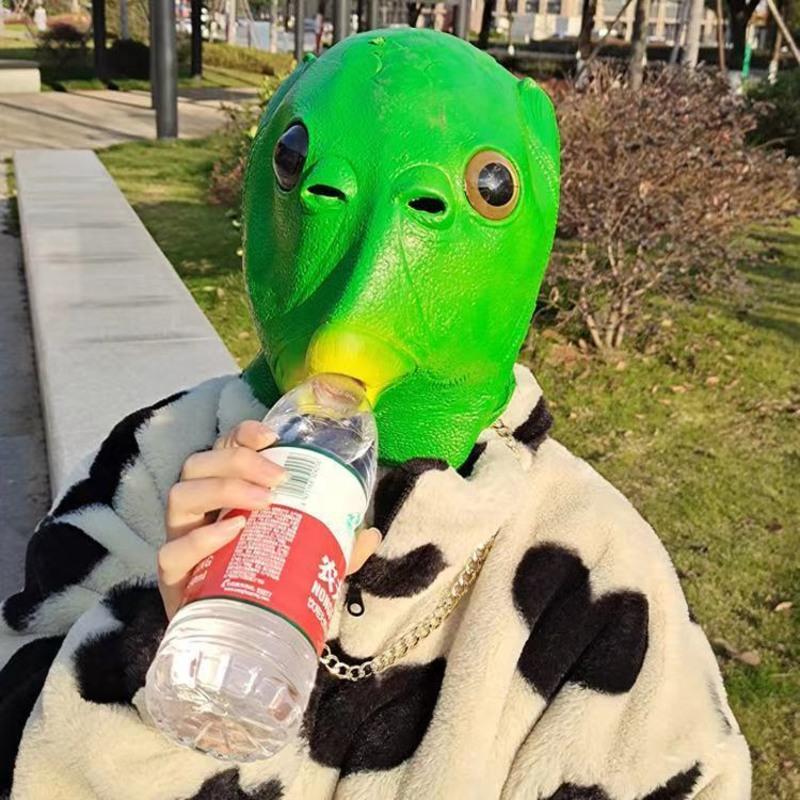 鱼头怪的头套绿头鱼头套绿头怪面具绿鱼头套绿头怪头套绿鱼头道具