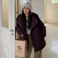 2025冬季新款平湖羽绒服女中长款户外休闲工装派克服洋气韩版加厚 M125-145斤 黑加仑紫