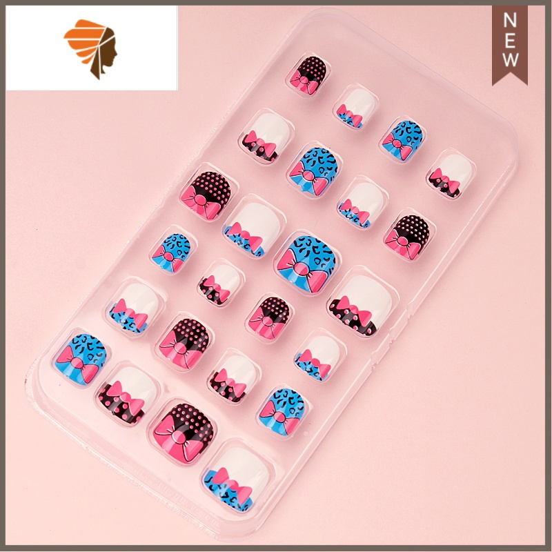 假指甲贴纸24片儿童美甲套装带背胶贴片网红女孩饰品可穿戴指甲贴三维