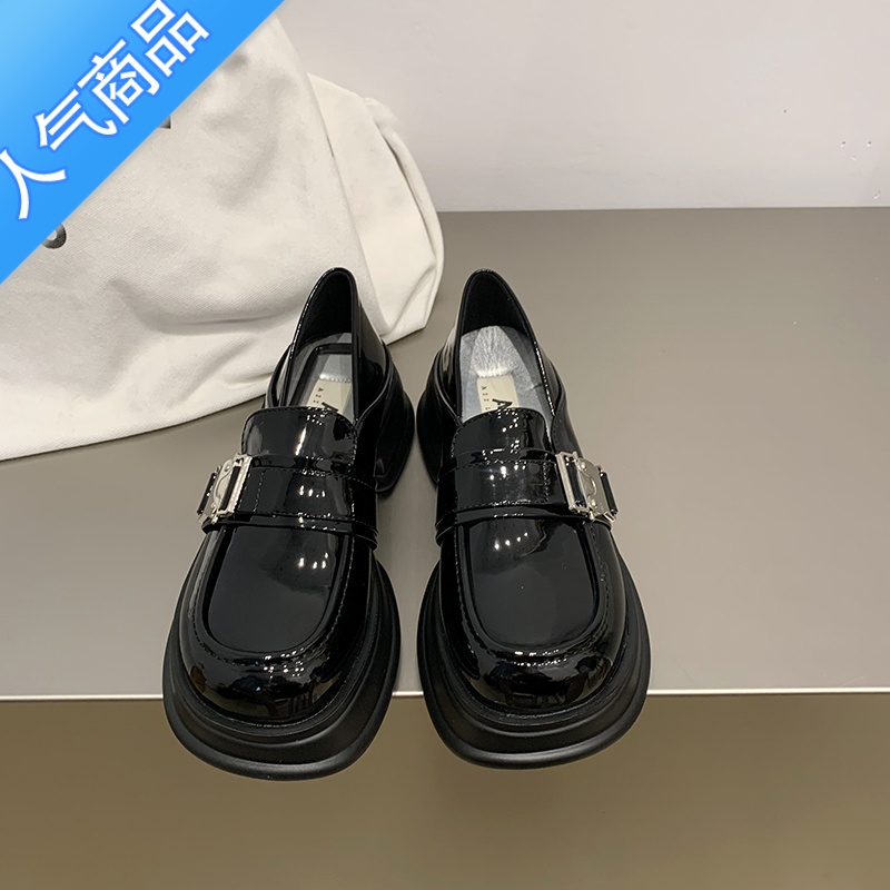 SUNTEK[moca茉卡]厚底乐福鞋女复古圆头增高小皮鞋金属扣英伦风单鞋高清大图