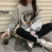 假两件加绒卫衣女秋冬新款宽松韩版卡通学生上衣女装 2XL 灰色
