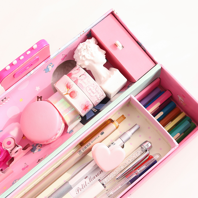 手提密码文具盒女三层小学生创意多功能铅笔盒大容量可爱笔袋男儿童带