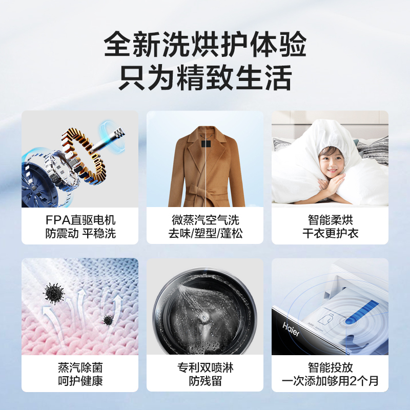 海尔(Haier) 精华洗 10公斤 滚筒洗衣机 直驱变频 超薄 大筒径 洗烘一体机XQG100-HBD14376LU1高清大图
