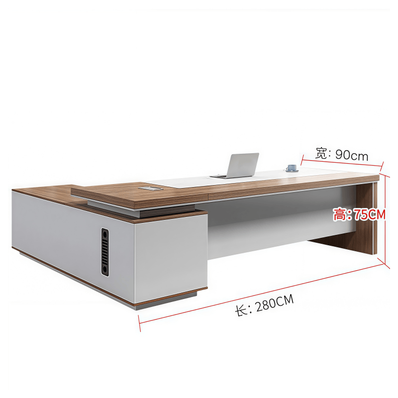 亿洛莱 办公桌+侧柜 280*90*75cm 套高清大图