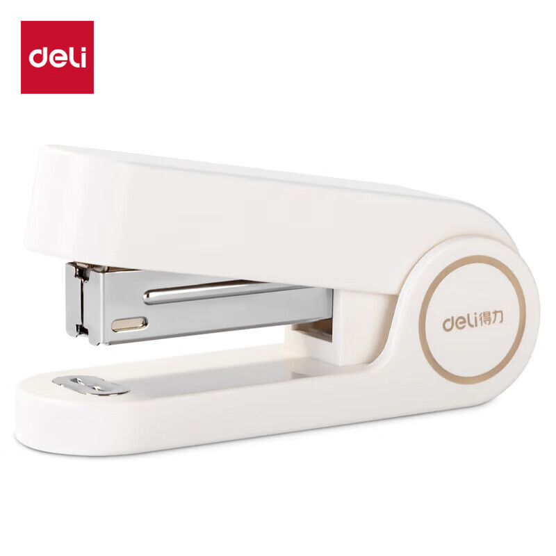 得力(deli)12#学生办公订书机 马卡龙色 适配24/6或26/6订书钉 白色 TA302