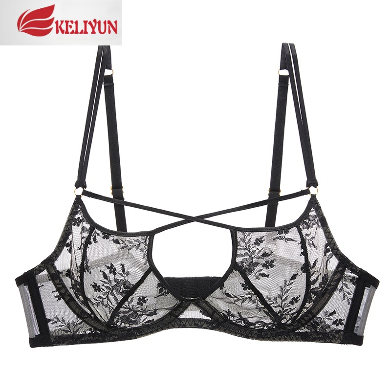 可莉允绑带美胸欧美性感蕾丝超薄款内衣胸前交叉带诱惑透气文胸女士