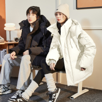唐狮2024冬季新款羽绒服情侣同码连帽袖标装饰弧形短款羽绒服百搭_50 M 月牙白