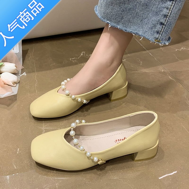 SUNTEK玛丽珍女鞋夏新款方头小皮鞋法式小高跟中粗跟仙女温柔配裙子单鞋