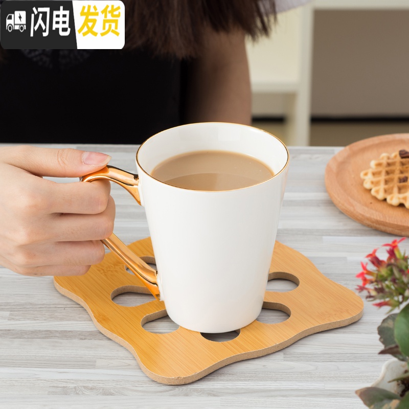 三维工匠简约描金陶瓷杯子创意马克杯带勺个性咖啡杯骨瓷牛奶杯水杯定制高清大图