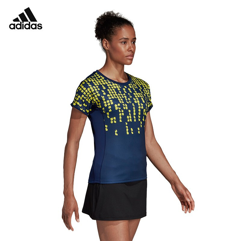 阿迪达斯 (adidas)2019新款宽松男女T恤运动休闲透气短袖 CW7065女款蓝色(S码-XXL码)