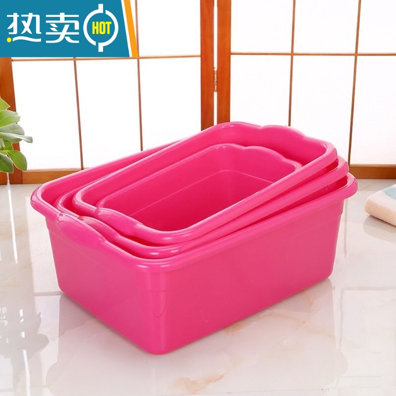 敬平洗衣盆加厚大号长方形家用新款防滑塑料大盆结实摔大容量 D83-红色5号盆513719cm
