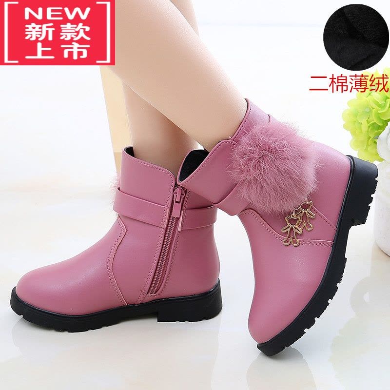可莉允女童靴子冬季2022新款儿童雪地靴韩版中筒靴加绒小女孩公主皮短靴图片