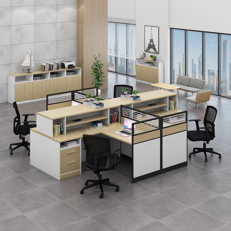 域赢屏风办公桌职员办公桌简约现代隔断员工位电脑桌工作卡位干型6人高清大图