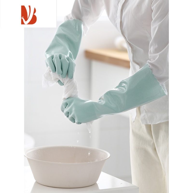 三维工匠洗碗手套女橡胶厨房洗菜家务用清洁耐用型薄款贴手防水洗衣服手套 北欧绿 L