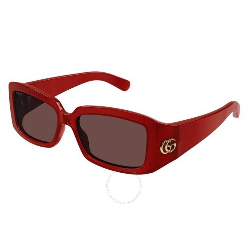 Gucci古驰 非偏光酒红色棕色矩形女士太阳镜 GG1403SK 003 54 Burgundy