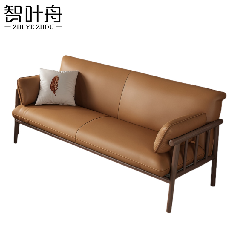 智叶舟实木沙发三人位166*73*77cm张高清大图