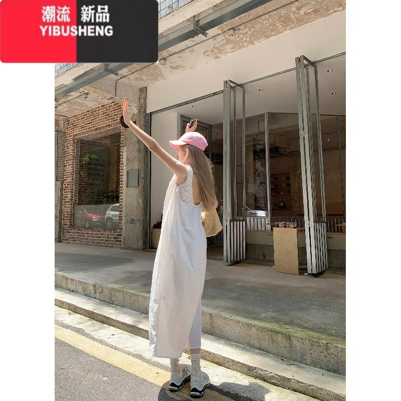 YIBUSHENG花露甜茶~法式高级感V领设计感宽松无袖连衣裙季露背长裙