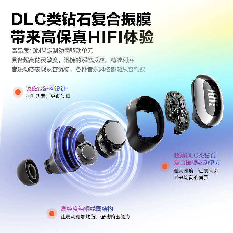 JBL LIVE BUDS3 炫彩豆真无线智能触屏自适应降噪蓝牙耳机蓝色