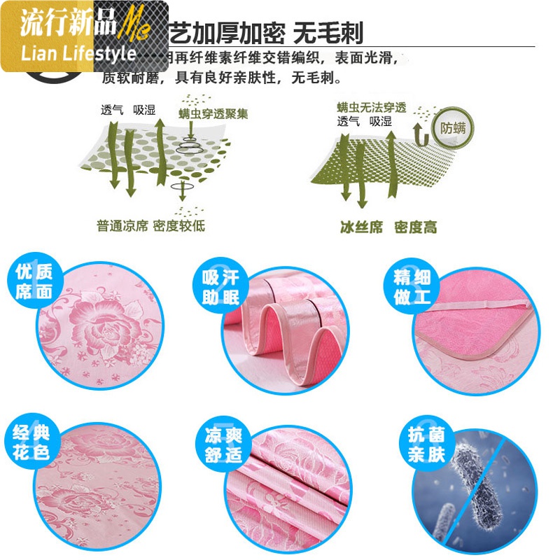 学生宿舍冰丝凉席1m单人床0.9m可折叠1.2m水洗夏季0.8m卡通席子 三维工匠凉席/凉枕高清大图