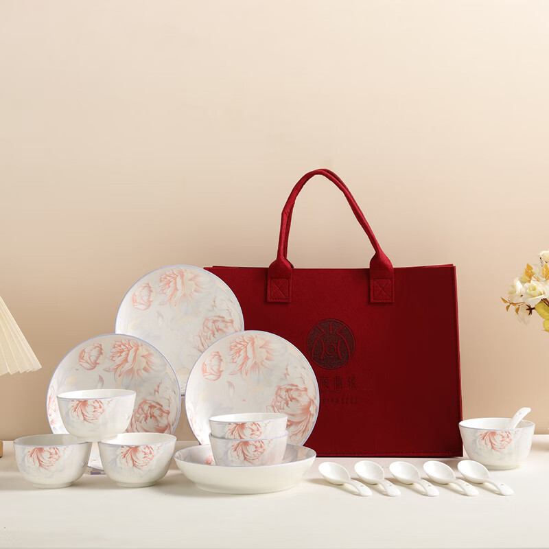 尚陵 (SHANG LING) 繁花赋餐具 16件套(6碗+4盘+6勺+6彩盒+1礼品袋)