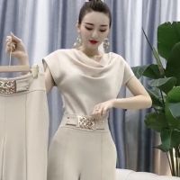 休闲阔腿裤套装2021新款百搭洋气减龄女装时尚搭配两件套夏季薄款 米色上衣[单件] S 建议80斤以内