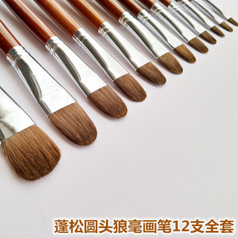 中国水彩画用筆 平筆 水粉 狼耄 6本組 画材（毛笔水彩笔品牌及