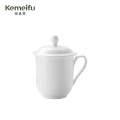 珂美芙 陶瓷带盖茶杯 纯白330ml 个