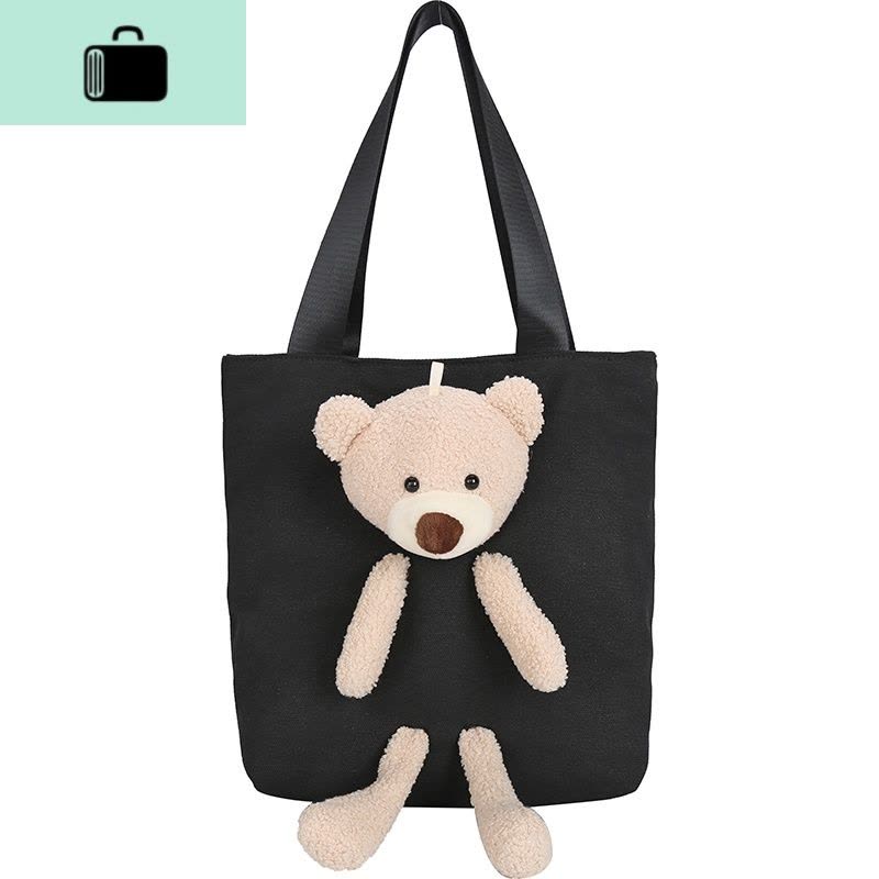 手提包袋小熊包包2020新款潮帆布包女单肩包大容量女包时尚托特包NEW LAKE女士单肩包图片