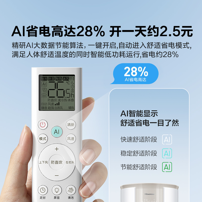 海信 3匹 易省电E370A AI省电 速冷热 自然风防直吹 新一级立式客厅柜机空调KFR-72LW/E370-X1A高清大图