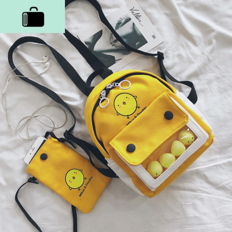 双肩包女2019新款时尚韩版ins超火撞色小鸡帆布背包可爱软妹书包NEW LAKE高清大图