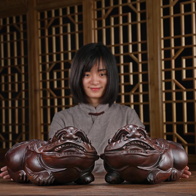 美帮汇貔貅摆件实木一对貔恘办公室开张新店铺开业工艺礼品高清大图